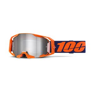 Motocross-Brille 100 % ARmatic Neon Orange mit silbernem Spiegelplexiglas