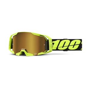 Motocross-Brille 100 % ARmatic Neongelb mit goldfarbenem echtem Plexiglas