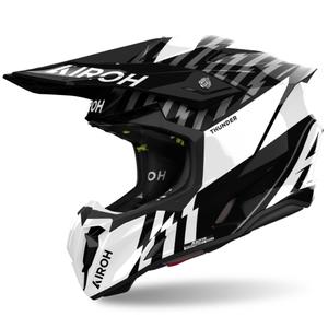 Motocross-Helm Airoh Twist 3 Thunder 2024 glänzend schwarz-weiß