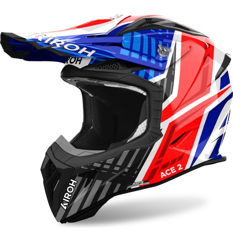 Motocrosshelm Airoh Aviator Ace 2 Stream blau-rot glänzend
