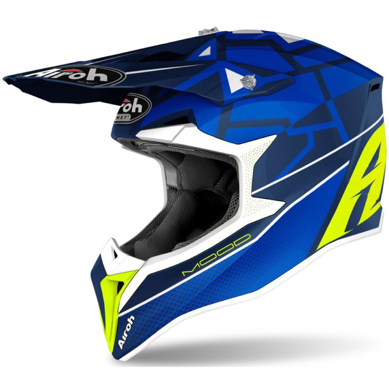 Kinder Motocross Helm Airoh Wraap Youth Mood blau-weiß-gelb
