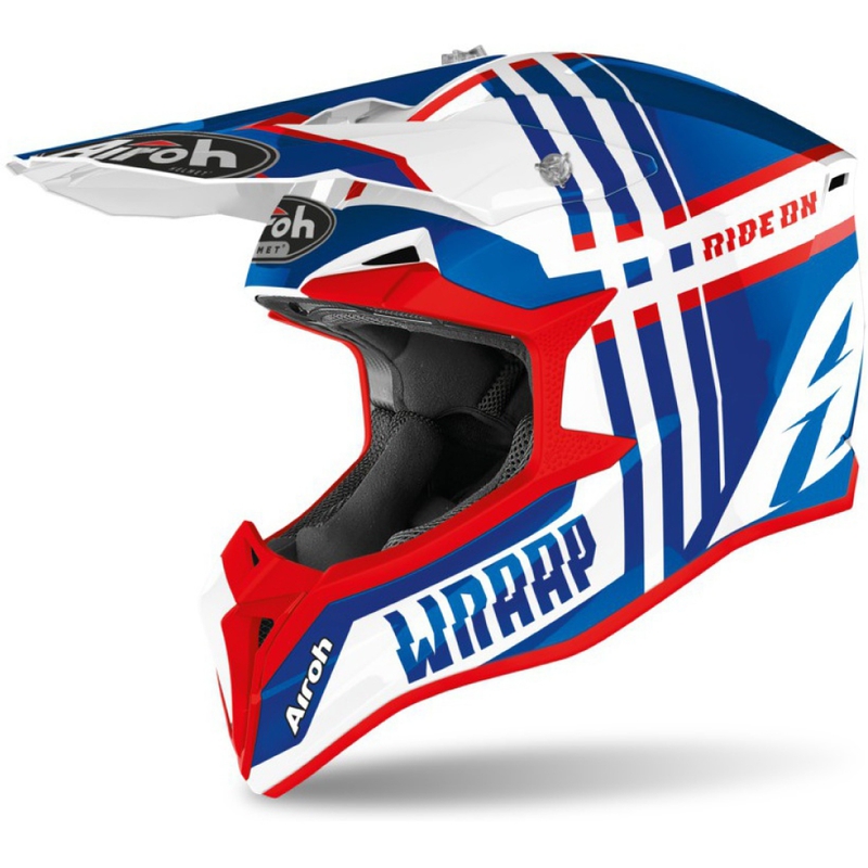 Kinder Motocross Helm Airoh Wraap Youth Broken blau-weiß-rot