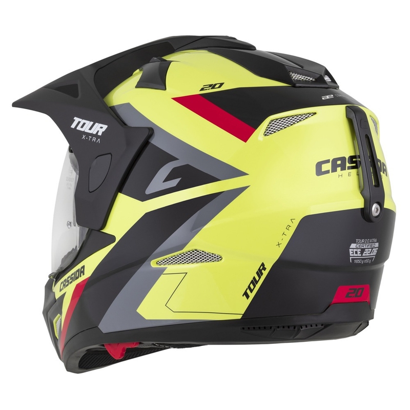 Enduro-Helm Cassida Tour 2.0 X-tra fluo gelb-schwarz-rot-grau mit schwarz-mattem Visier
