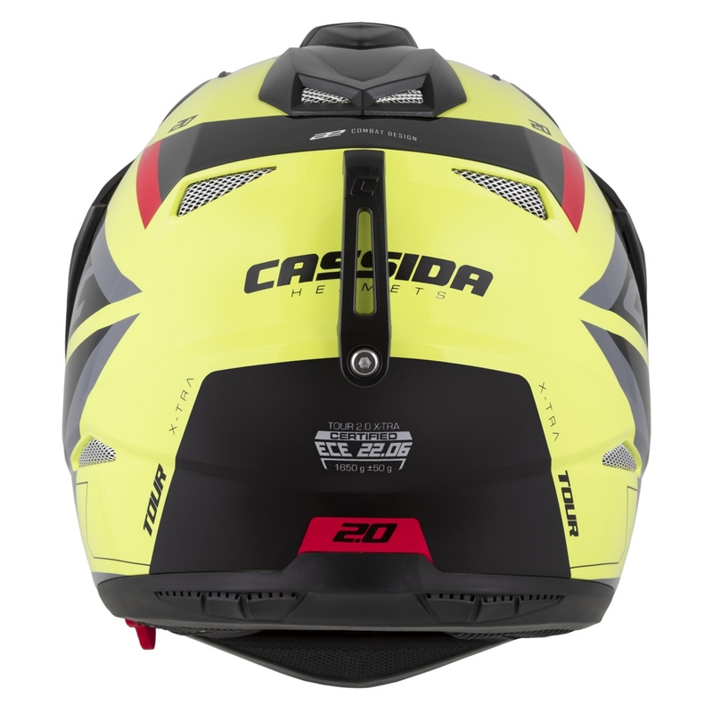 Enduro-Helm Cassida Tour 2.0 X-tra fluo gelb-schwarz-rot-grau mit schwarz-mattem Visier