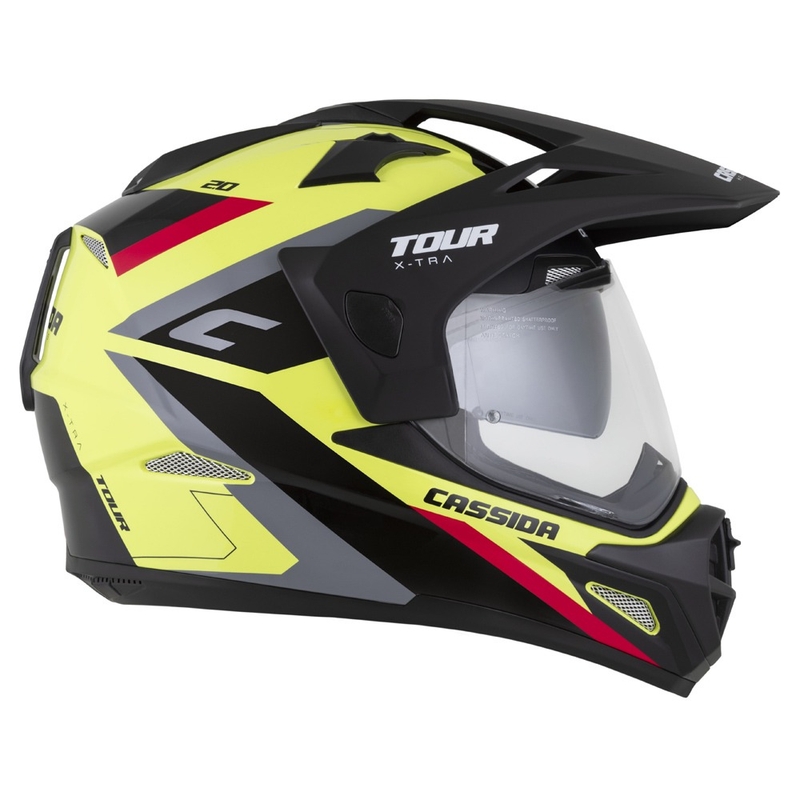 Enduro-Helm Cassida Tour 2.0 X-tra fluo gelb-schwarz-rot-grau mit schwarz-mattem Visier