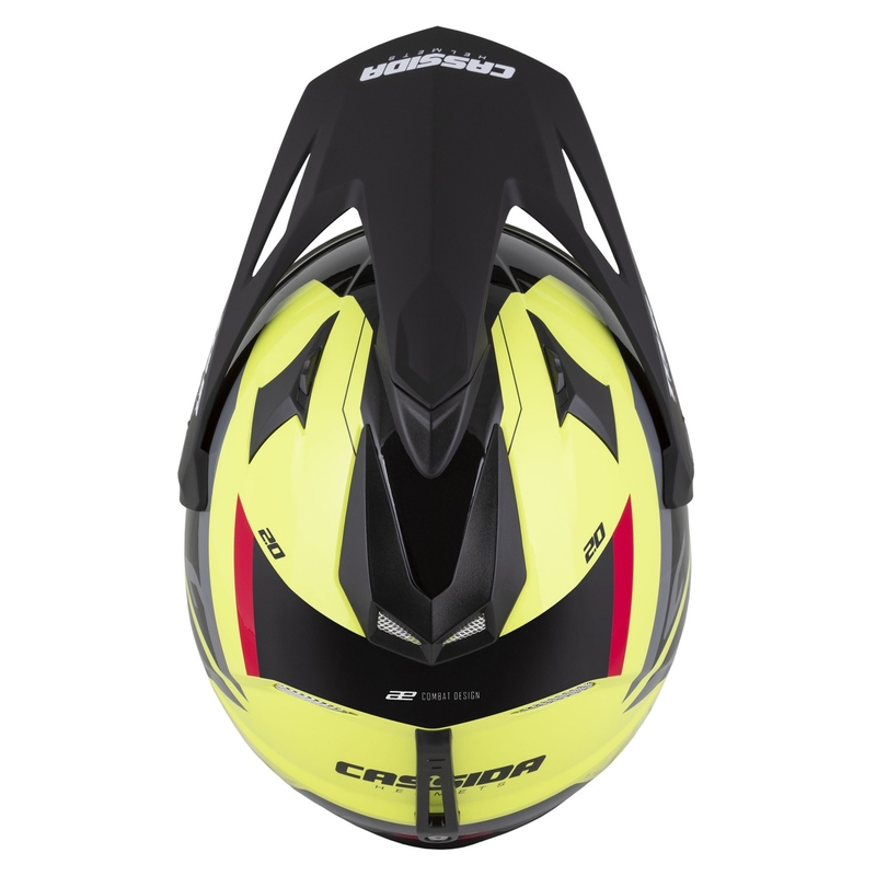Enduro-Helm Cassida Tour 2.0 X-tra fluo gelb-schwarz-rot-grau mit schwarz-mattem Visier