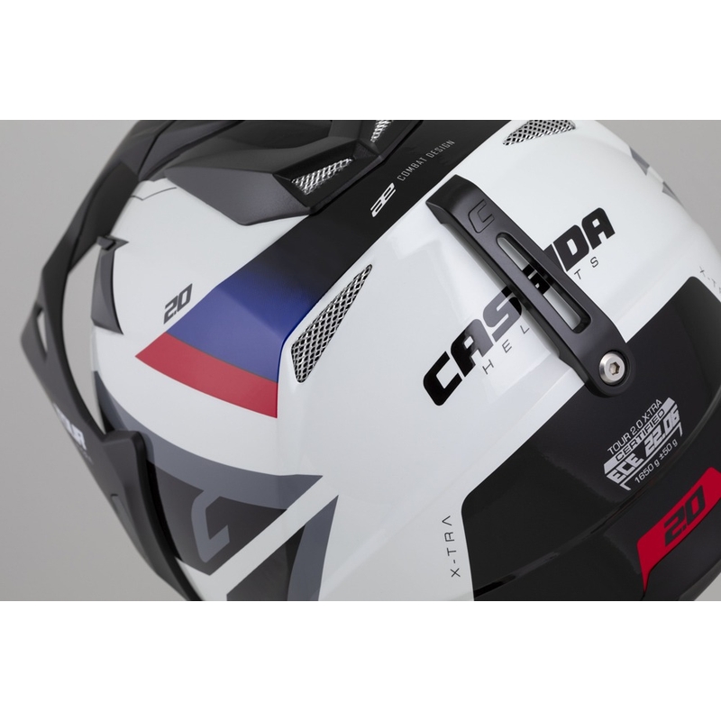 Endurohelm Cassida Tour 2.0 X-tra weiß-blau-rot-schwarz mit schwarzem mattem Visier