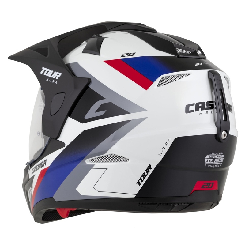 Endurohelm Cassida Tour 2.0 X-tra weiß-blau-rot-schwarz mit schwarzem mattem Visier