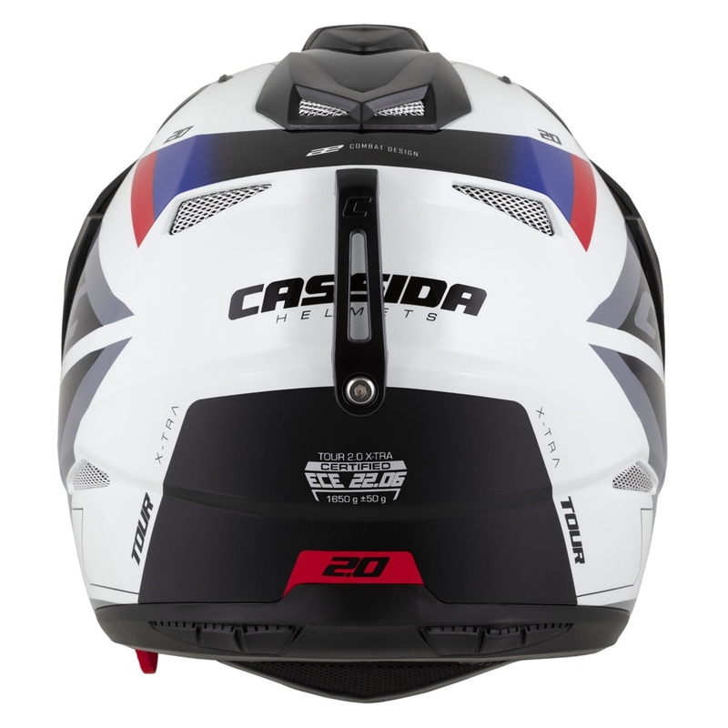 Endurohelm Cassida Tour 2.0 X-tra weiß-blau-rot-schwarz mit schwarzem mattem Visier