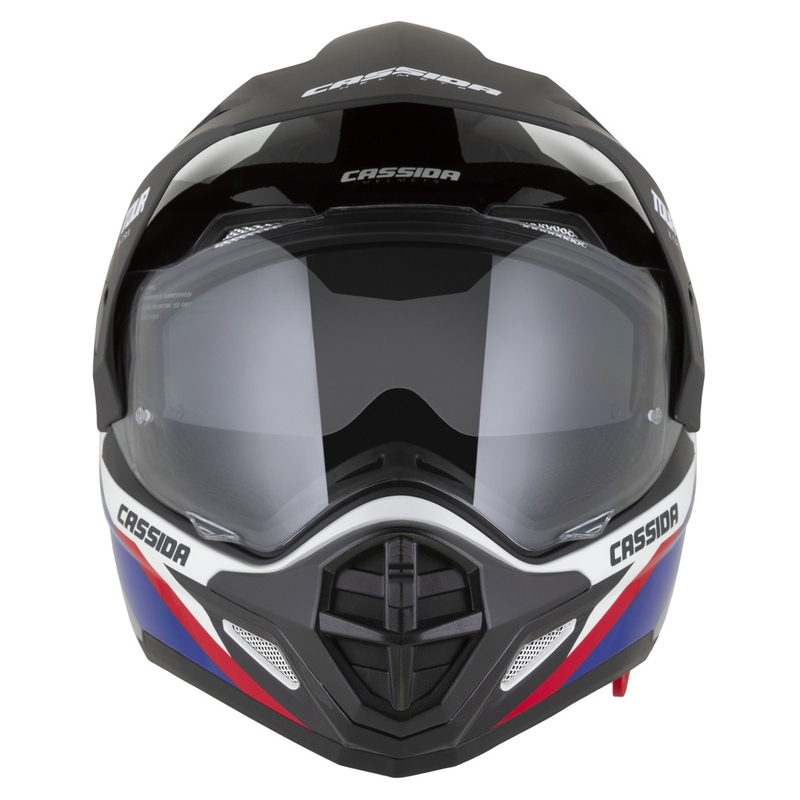 Endurohelm Cassida Tour 2.0 X-tra weiß-blau-rot-schwarz mit schwarzem mattem Visier
