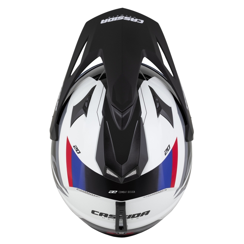Endurohelm Cassida Tour 2.0 X-tra weiß-blau-rot-schwarz mit schwarzem mattem Visier