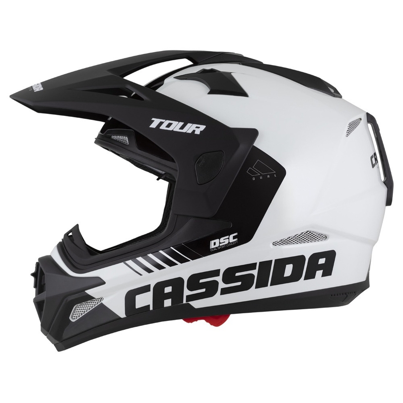 Endurohelm Cassida Tour 2.0 X-tra weiß-blau-rot-schwarz mit schwarzem mattem Visier