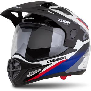 Endurohelm Cassida Tour 2.0 X-tra weiß-blau-rot-schwarz mit schwarzem mattem Visier