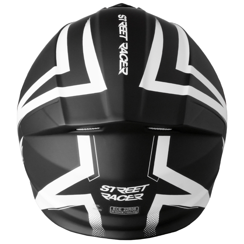 Klappbarer Motorradhelm Street Racer Fury mattschwarz-weiß