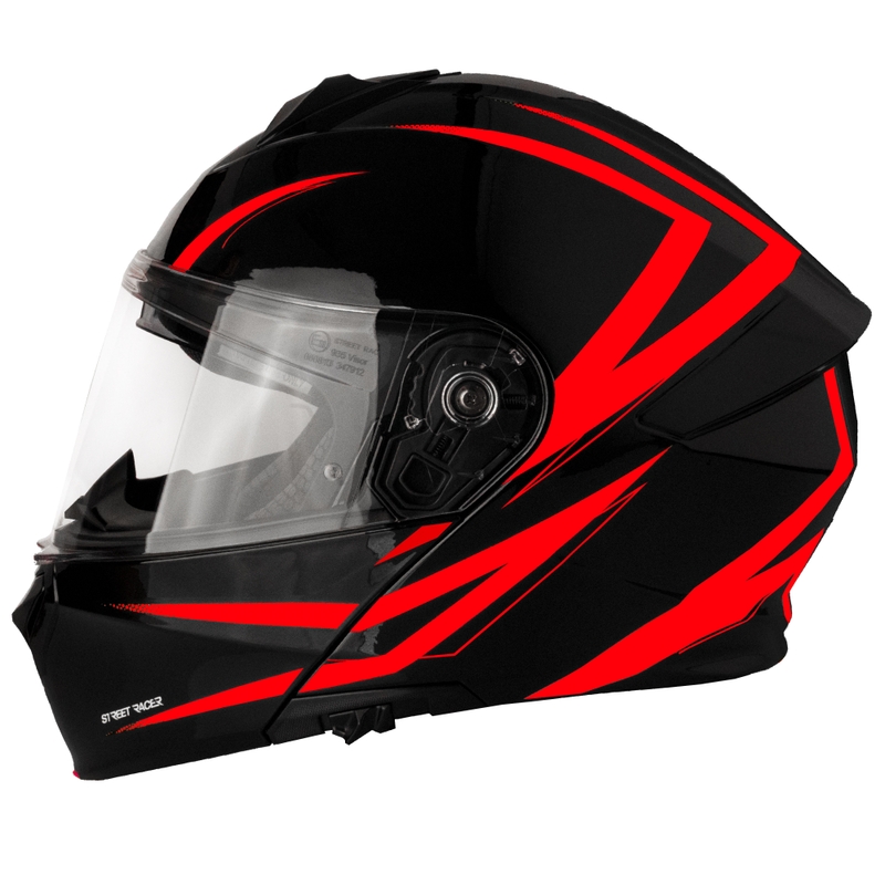Klappbarer Motorradhelm Street Racer Fury schwarz-rot