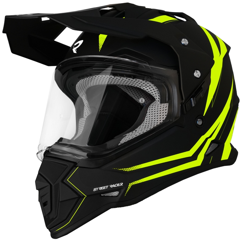 Enduro-Motorradhelm Street Racer Ignite, matt schwarz-fluoreszierend gelb