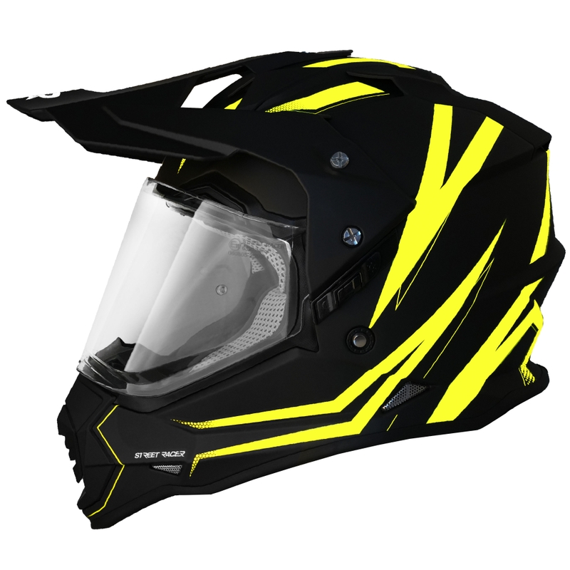 Enduro-Motorradhelm Street Racer Ignite, matt schwarz-fluoreszierend gelb