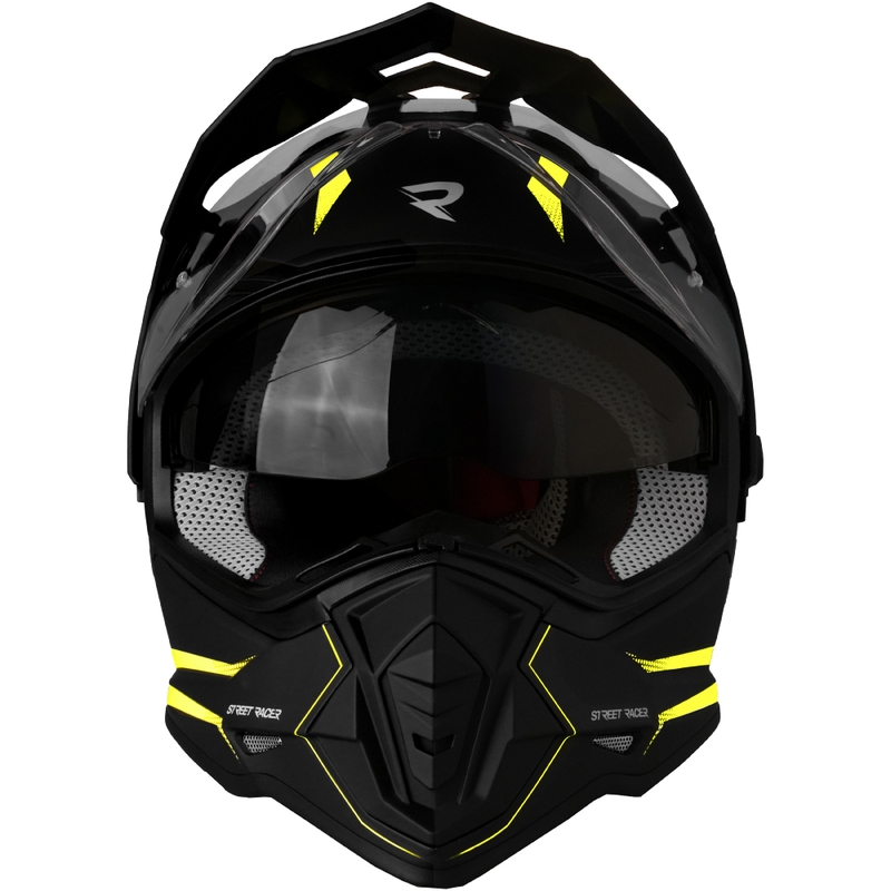 Enduro-Motorradhelm Street Racer Ignite, matt schwarz-fluoreszierend gelb