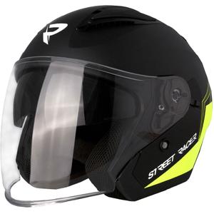 Street Racer Sonic offener Motorradhelm mattschwarz-fluogelb