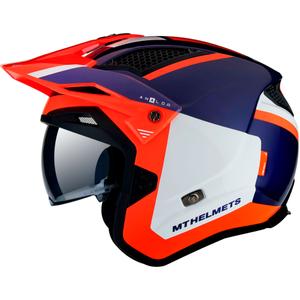 MT District SV Analog D5 blau-weiß-fluo orange offener Trial Motorradhelm