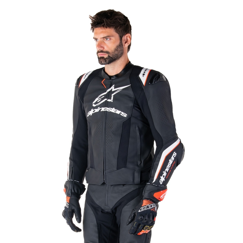Leder-Motorradjacke Alpinestars Missile 3 Ignition schwarz-weiß