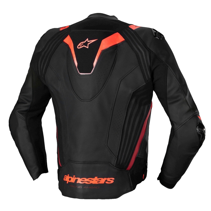 Alpinestars Missile 3 Ignition Leder-Motorradjacke Schwarz-Fluorot-Dunkelrot