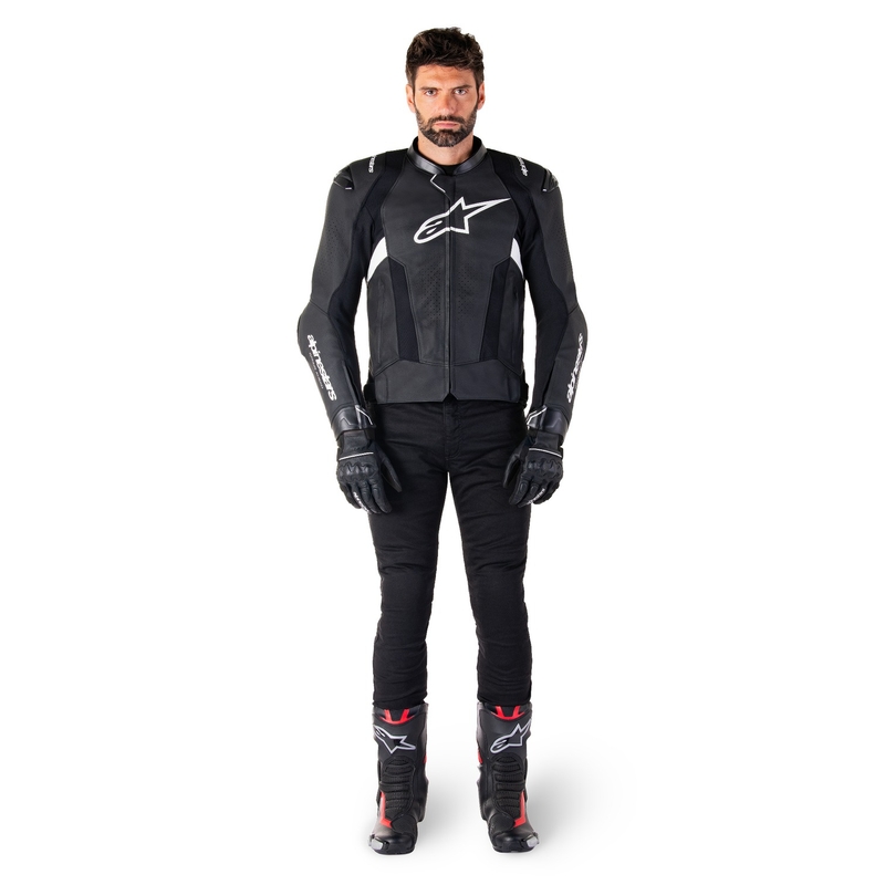 Leder-Motorradjacke Alpinestars Missile 3 schwarz-weiß