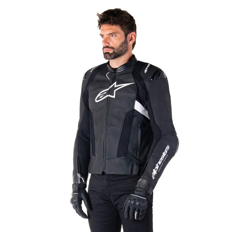 Leder-Motorradjacke Alpinestars Missile 3 schwarz-weiß