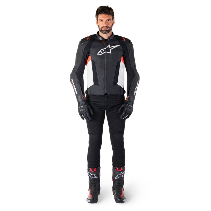 Leder-Motorradjacke Alpinestars Missile 3 schwarz-weiß-fluorot