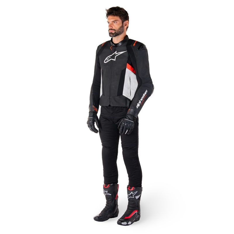 Leder-Motorradjacke Alpinestars Missile 3 schwarz-weiß-fluorot