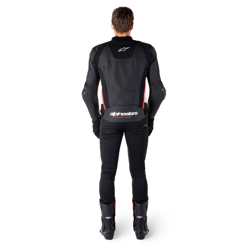 Leder-Motorradjacke Alpinestars Missile 3 schwarz-weiß-fluorot