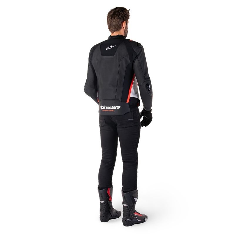 Leder-Motorradjacke Alpinestars Missile 3 schwarz-weiß-fluorot