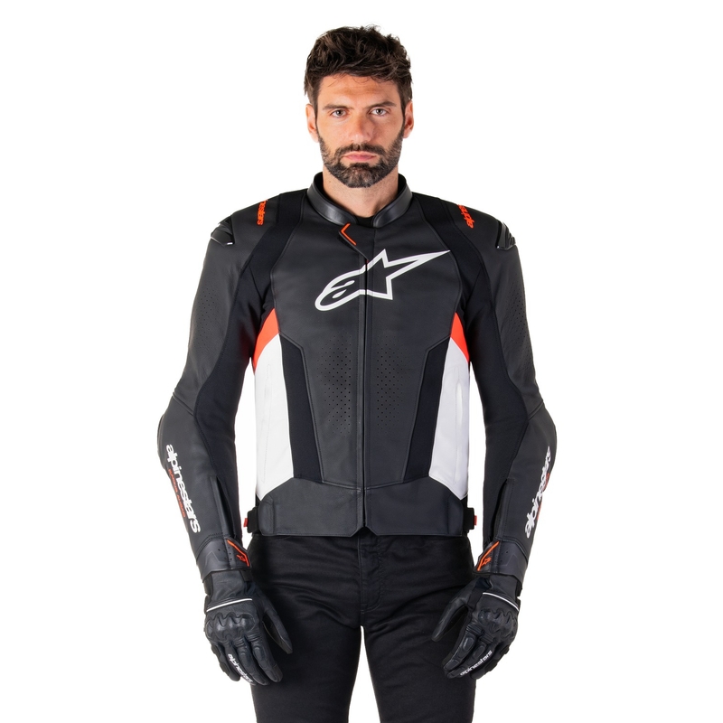 Leder-Motorradjacke Alpinestars Missile 3 schwarz-weiß-fluorot