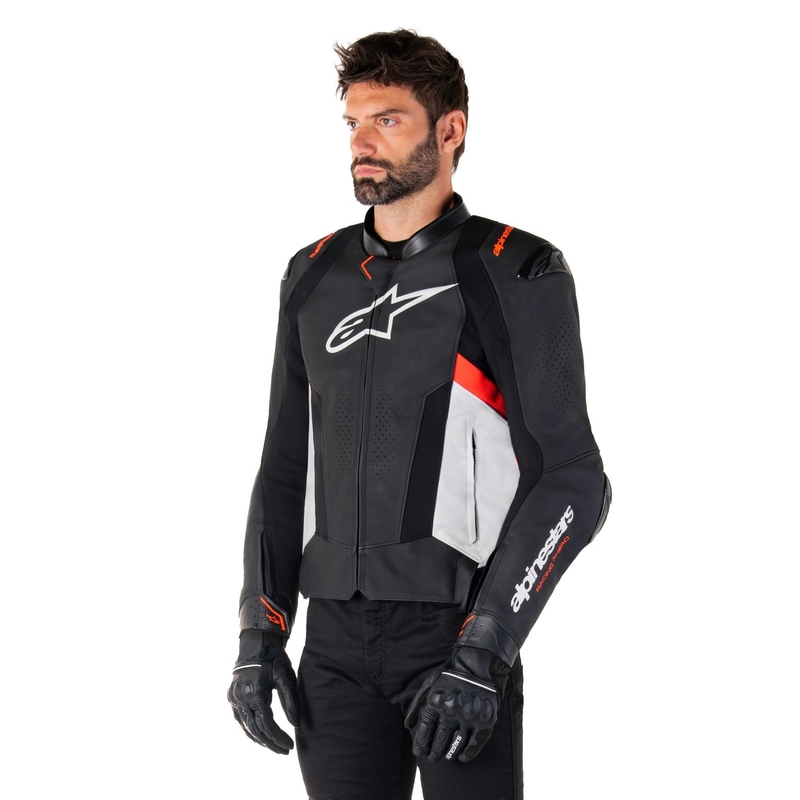 Leder-Motorradjacke Alpinestars Missile 3 schwarz-weiß-fluorot