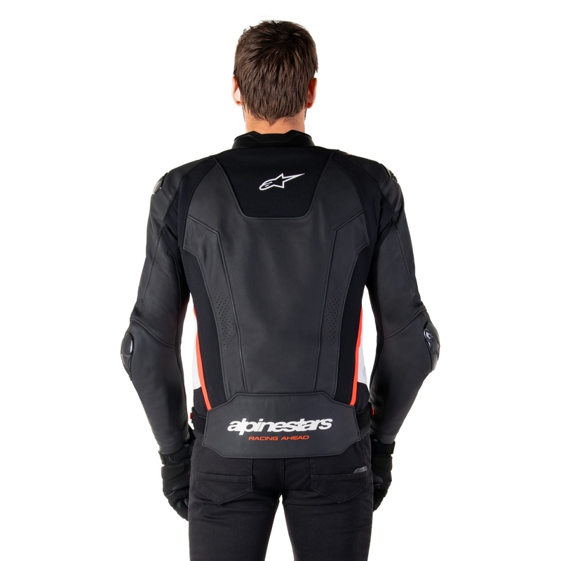 Leder-Motorradjacke Alpinestars Missile 3 schwarz-weiß-fluorot