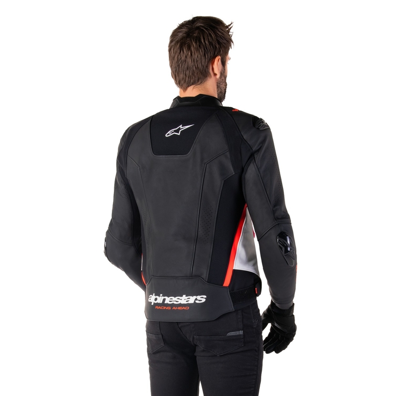 Leder-Motorradjacke Alpinestars Missile 3 schwarz-weiß-fluorot