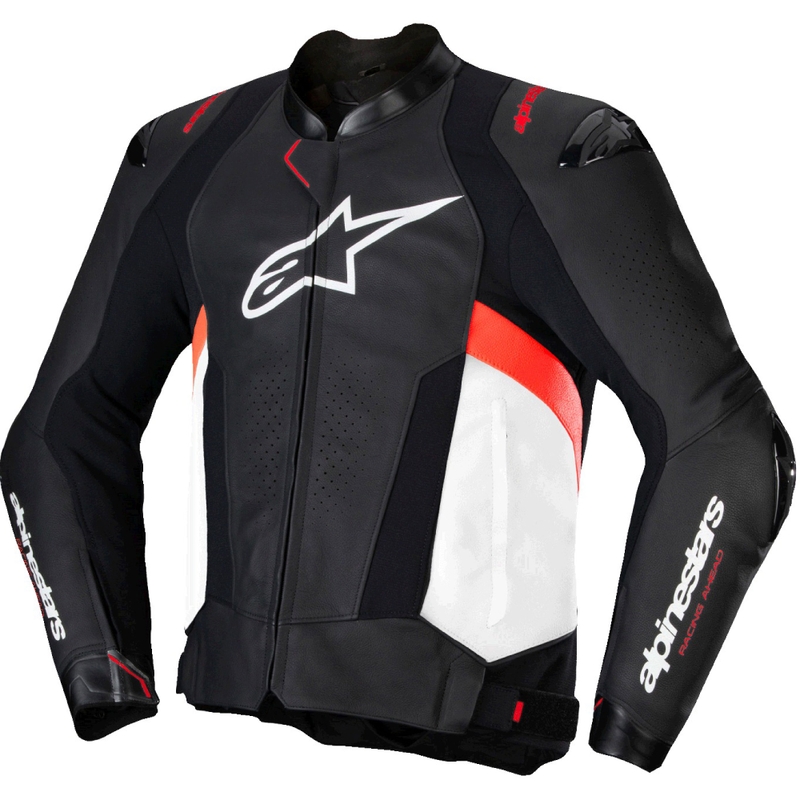 Leder-Motorradjacke Alpinestars Missile 3 schwarz-weiß-fluorot