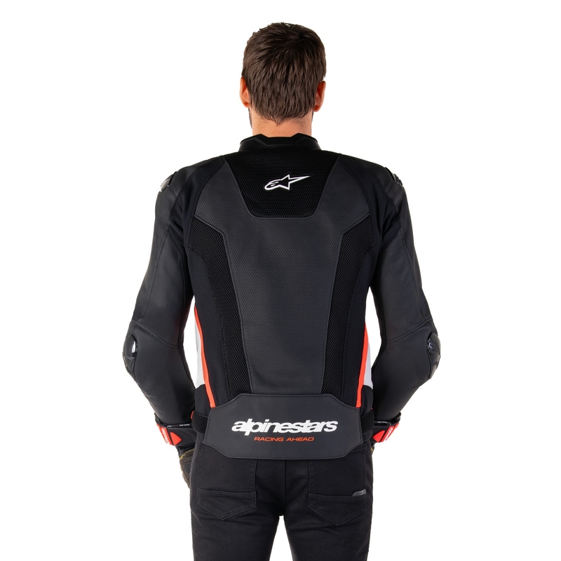 Leder-Motorradjacke Alpinestars Missile 3 Airflow Schwarz-Weiß-Fluorot