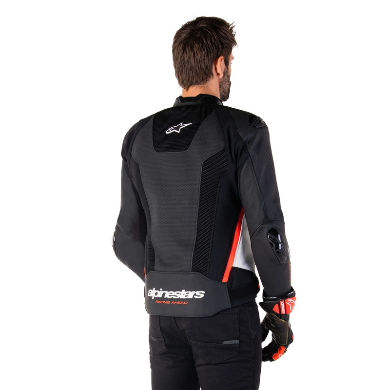 Leder-Motorradjacke Alpinestars Missile 3 Airflow Schwarz-Weiß-Fluorot