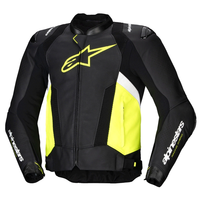 Leder-Motorradjacke Alpinestars Missile 3 Airflow Schwarz-Fluo-Gelb-Weiß