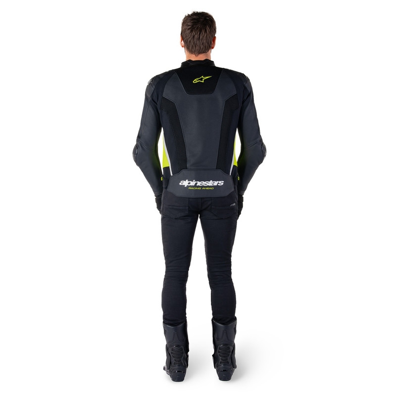 Leder-Motorradjacke Alpinestars Missile 3 Airflow Schwarz-Fluo-Gelb-Weiß
