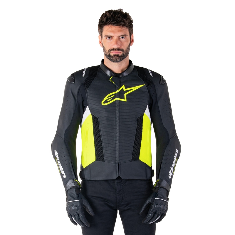 Leder-Motorradjacke Alpinestars Missile 3 Airflow Schwarz-Fluo-Gelb-Weiß
