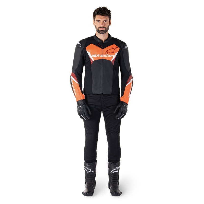 Leder-Motorradjacke Alpinestars Faster 3 Schwarz-Fluorot