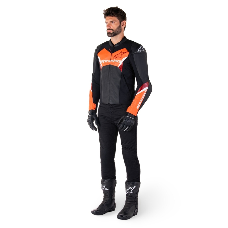 Leder-Motorradjacke Alpinestars Faster 3 Schwarz-Fluorot
