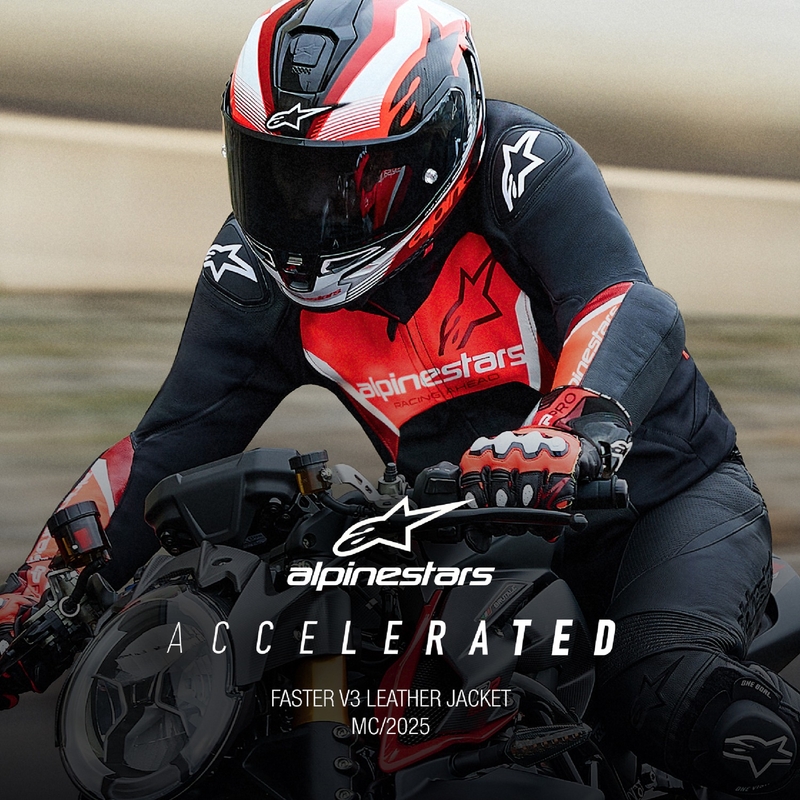 Leder-Motorradjacke Alpinestars Faster 3 Schwarz-Fluorot