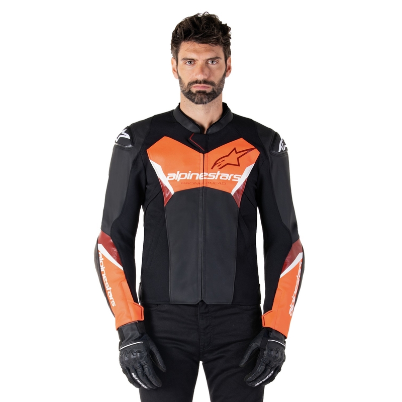 Leder-Motorradjacke Alpinestars Faster 3 Schwarz-Fluorot