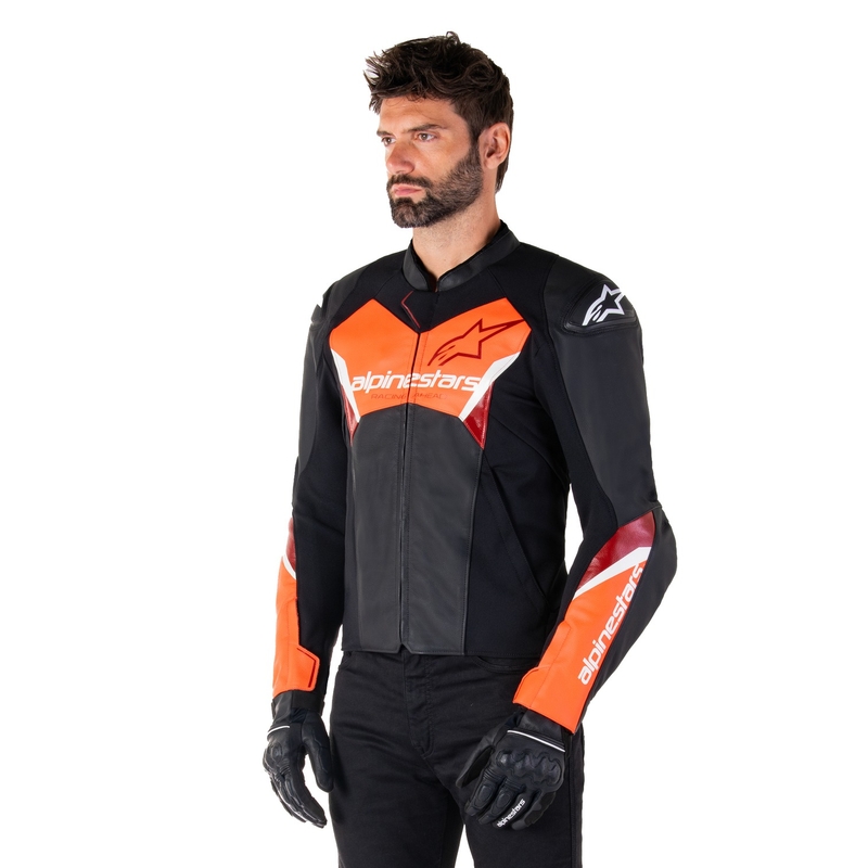 Leder-Motorradjacke Alpinestars Faster 3 Schwarz-Fluorot