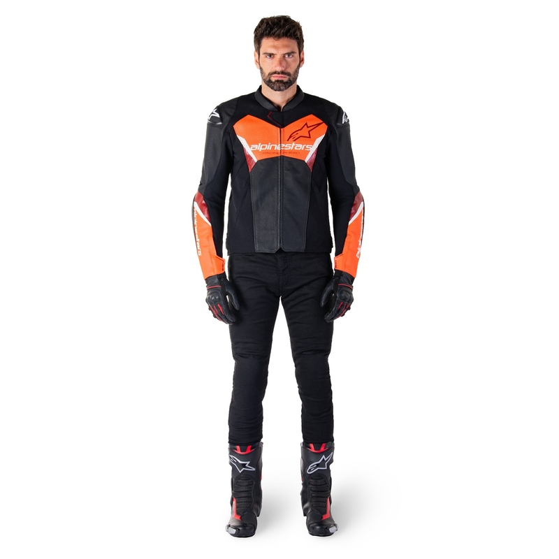 Leder-Motorradjacke Alpinestars Faster 3 Airflow Schwarz-Fluorot
