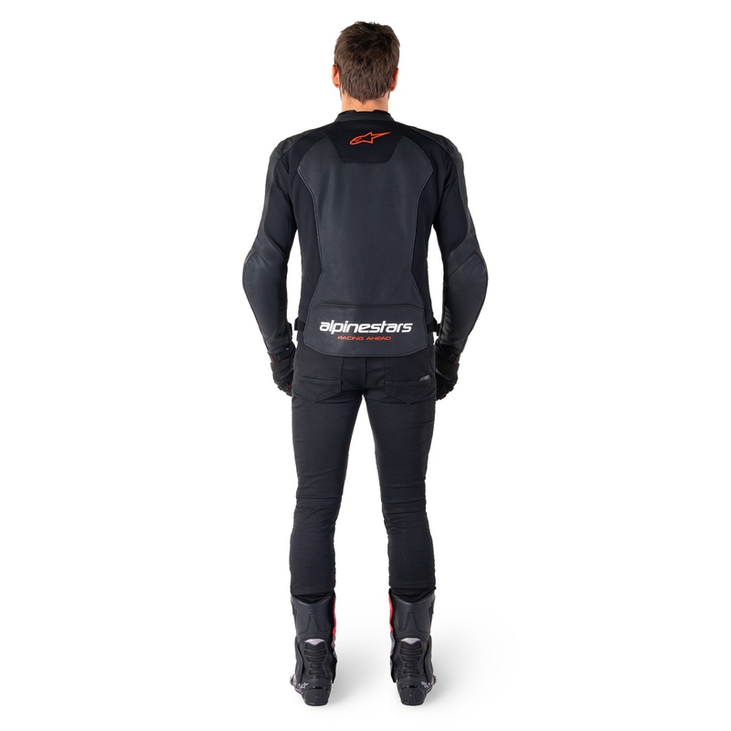 Leder-Motorradjacke Alpinestars Faster 3 Airflow Schwarz-Fluorot