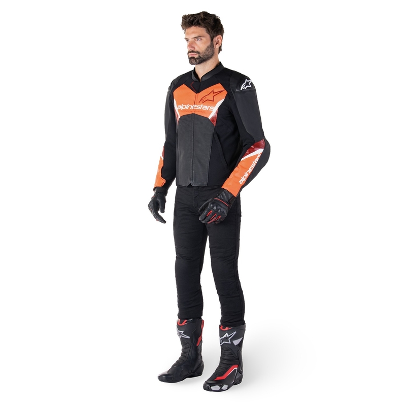 Leder-Motorradjacke Alpinestars Faster 3 Airflow Schwarz-Fluorot